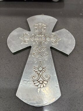 Decorative Silver-Tone Cross Wall Accent